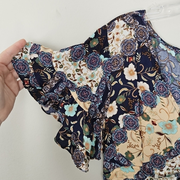 Abel The Label Anthropologie Ghandi Blue Floral Maxi Dress size L - Picture 11 of 12